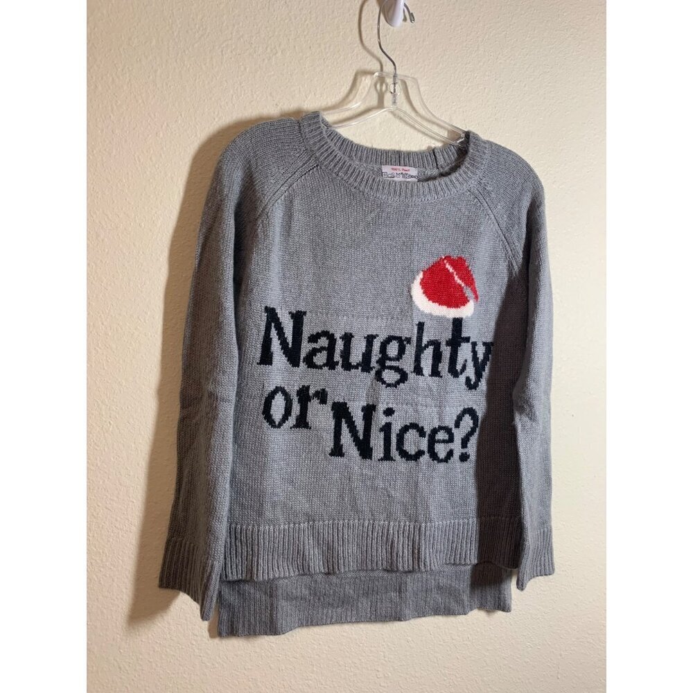 Naughty or Nice Christmas Sweater Womens Size XS Gray AC8